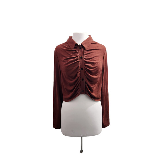 Shein Plus Button Down Ruched Crop Top Size 3X - Picture 3 of 9
